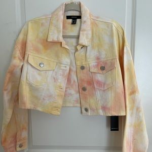 Rare tie dye lemon citrus grapefruit cropped denim jacket